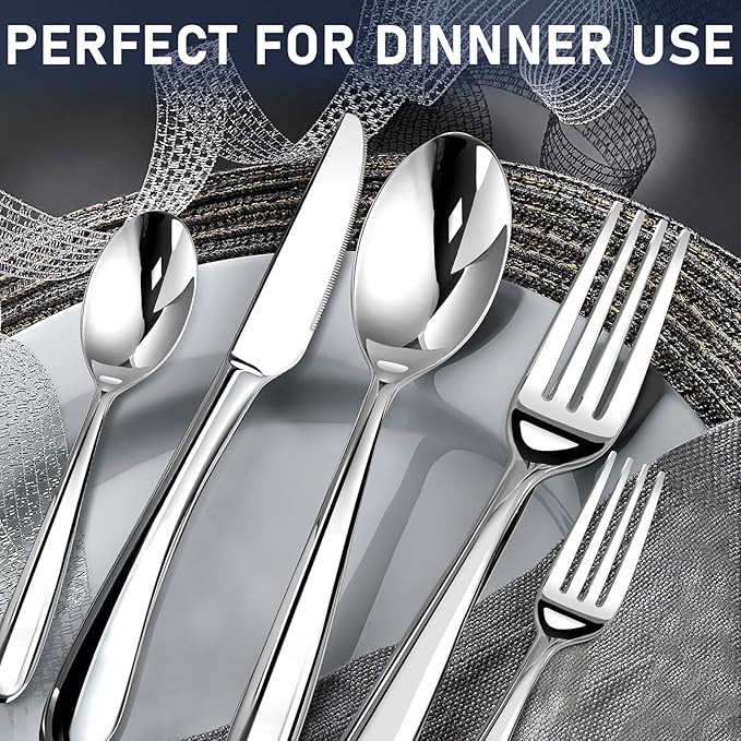 Heavy Duty Silverware Set for 8, Stainless Steel Flatware Cutlery Set | Heavy - Image 4