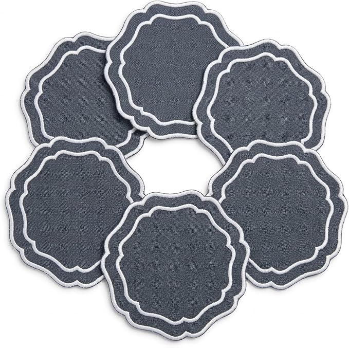 Linen Coasters for Drinks Set of 6, Fabric Coasters by EmbroideryLinenVN