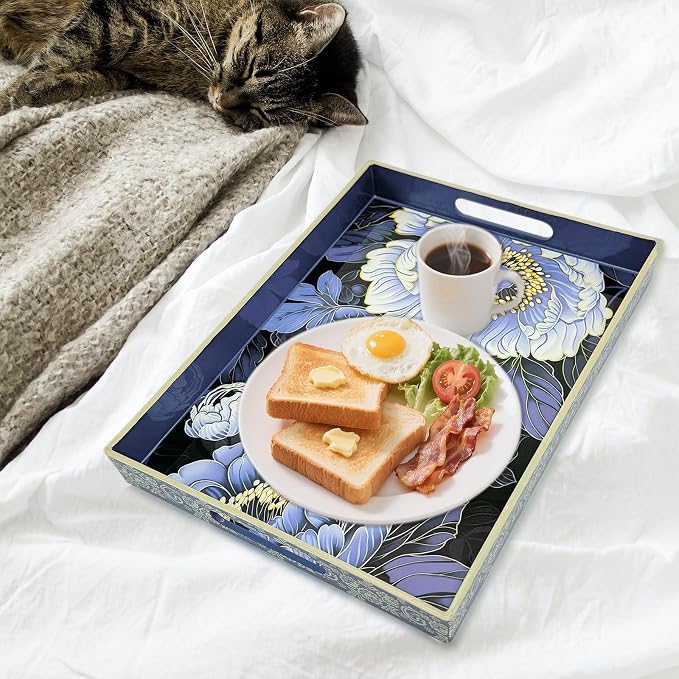 Serving Tray with Handles, 15.7 * 11.8 inches, Plastic Ottoman Tray with - Image 5