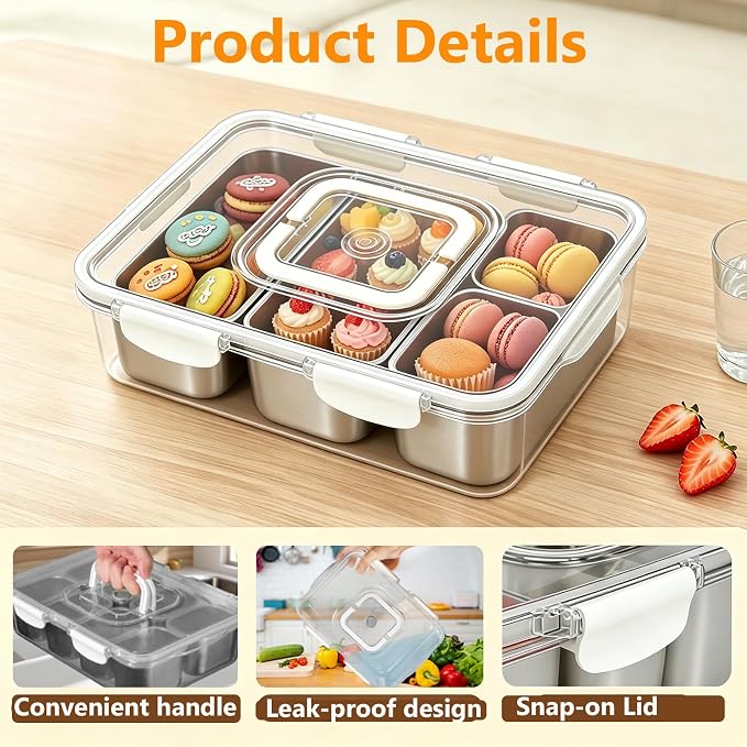 Snackle Box Container, Stainless Steel Divided Serving Tray - Image 4