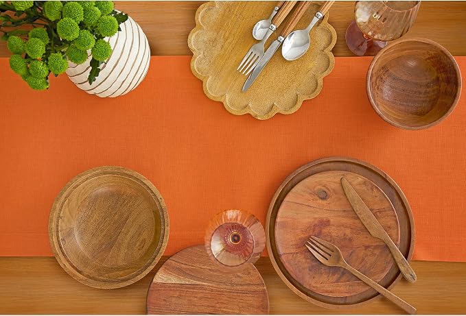 Solino Home 100% Pure Linen Dining Table Runner Orange, Fete 14 x 108 in | - Image 3