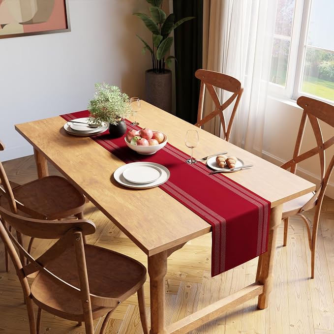 Encasa XO Table Runner, Yarn Dyed Ribbed Cotton 13"x59" | Ladder Red, 12-Ply - Image 2