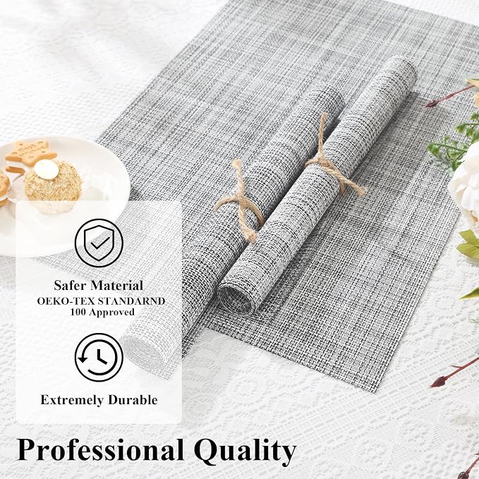 SHACOS Woven Vinyl Placemats Set of 4 Wipe Clean Reversible Table Mats Heat - Image 4