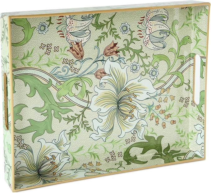 Serving Tray with Handles, Rectangular Plastic Tray with Floral Artwork – by Origtray