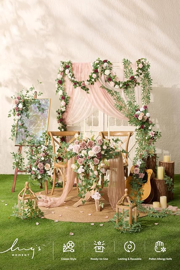 Ling's Moment Pink Cheesecloth Table Runner, 120 Inch 10FT Blush | Boho Gauze - Image 3