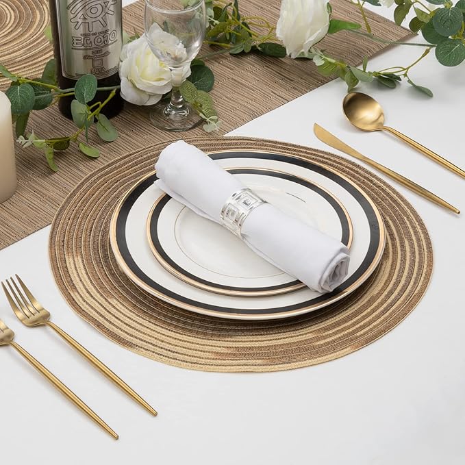 SHACOS Round Braided Placemats 15 inch Set of 4 Variegated Washable Kitchen - Image 5