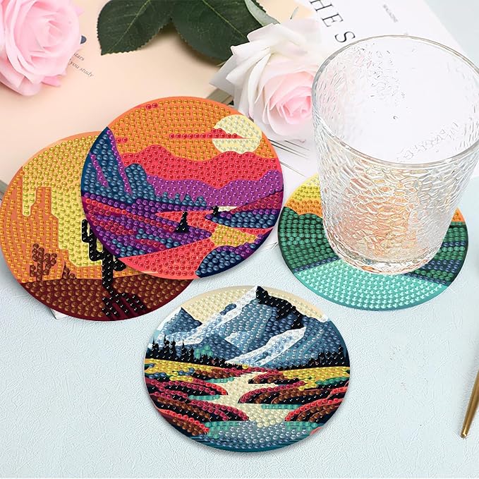 Mrnsiet 8PCS Landscape Diamond Art Coasters - Image 2