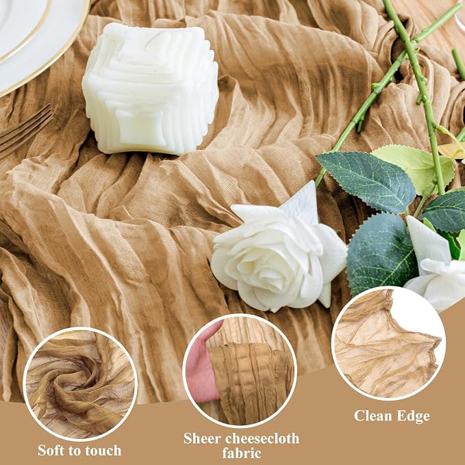 Cheesecloth Table Runner Khaki 10FT Boho Gauze Runner, 2 Pack | 120 Inch Cheese - Image 3