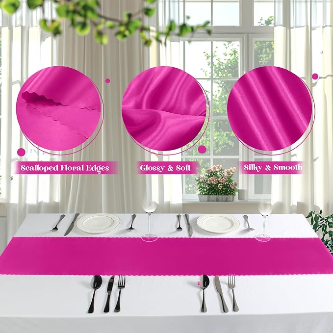 VACVELT Hot Pink Satin Table Runners, 12x72 Inch, 6 Pack, Scalloped Edge | - Image 6