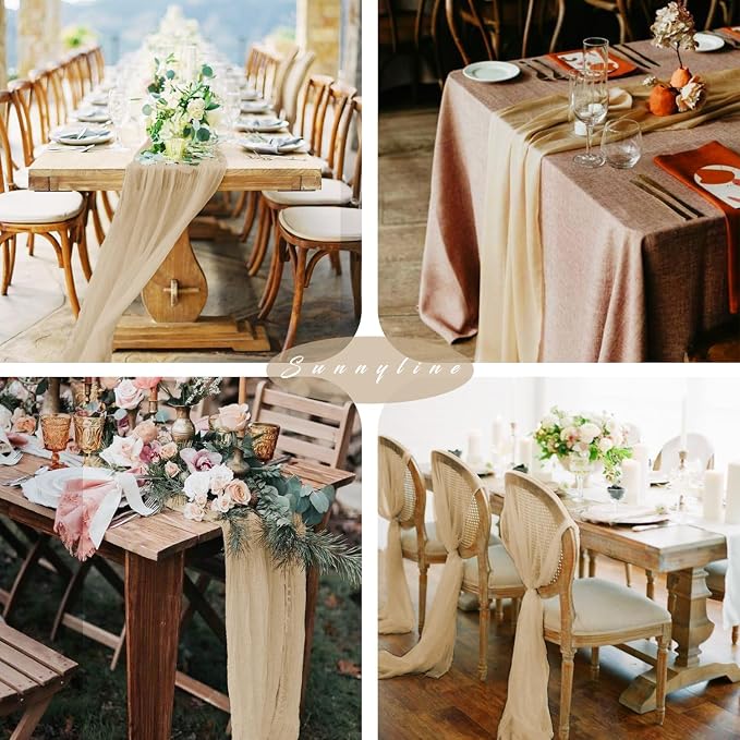 Sand 12 Pieces 35 x 120 Inches Long Cheesecloth Table Runner Gauze Fabric 10Ft - Image 6