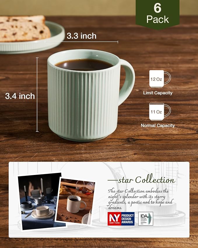famiware Coffee Mug Set for 6, Star 12 oz Catering Mugs Cup Set - Image 5