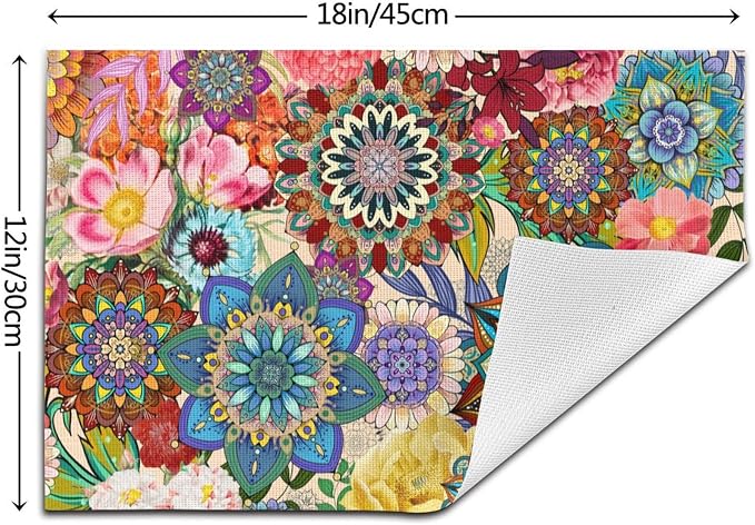 Boho Floral Placemats Set of 4, Colorful Dining Table Mats 12"x18" | Flowers - Image 4