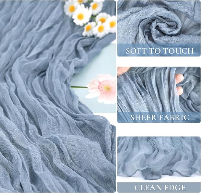 6 Packs Dusty Blue Cheesecloth Table Runner 35x120 Inch, 10FT Semi Sheer Boho - Image 2