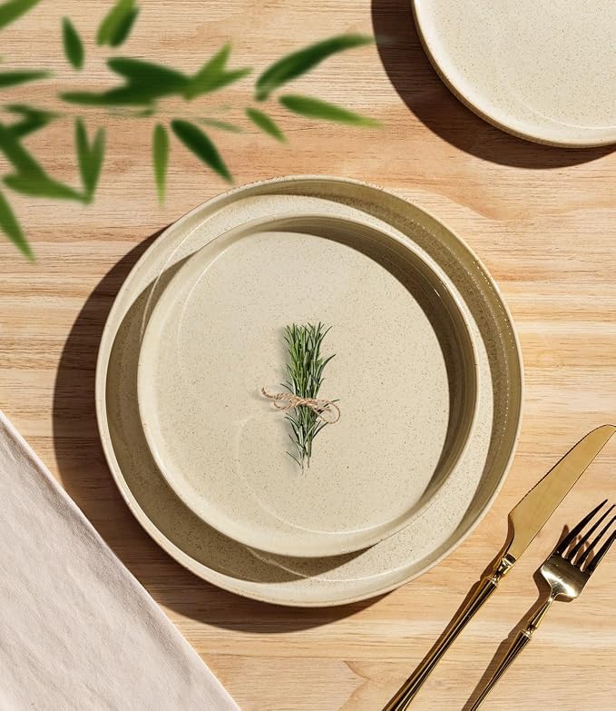 Ceramic Dinnerware Set for 8, 24-Piece Plates and Bowls Set | Lightweight - Image 2