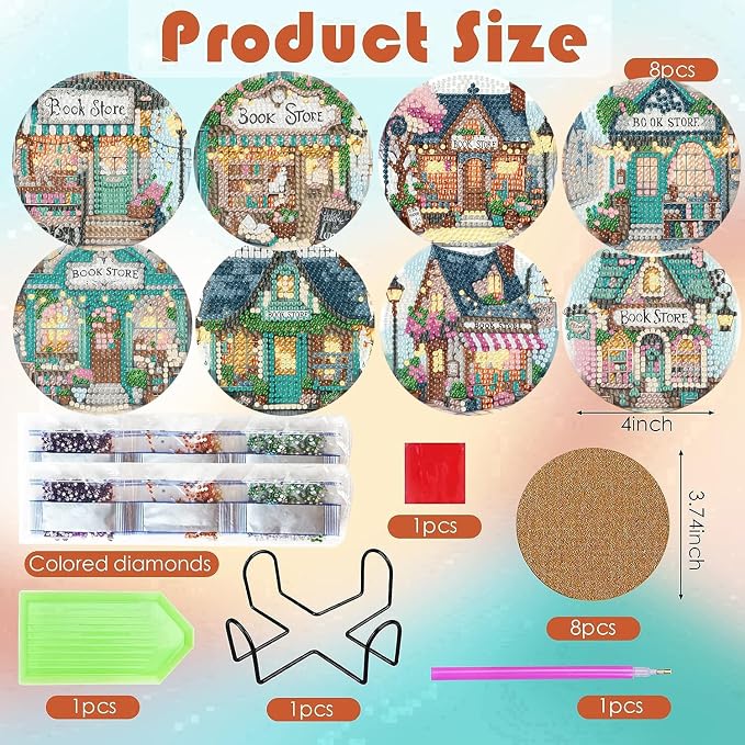 ijbnhd Diamond Art Coasters Kits, Book Store, 4x4 inch | Cork Wooden Pad - Image 3