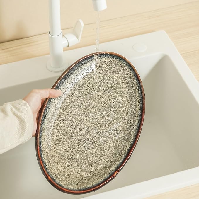Ceramic Large Serving Platters- Set of 3 Oval Platters - Image 7