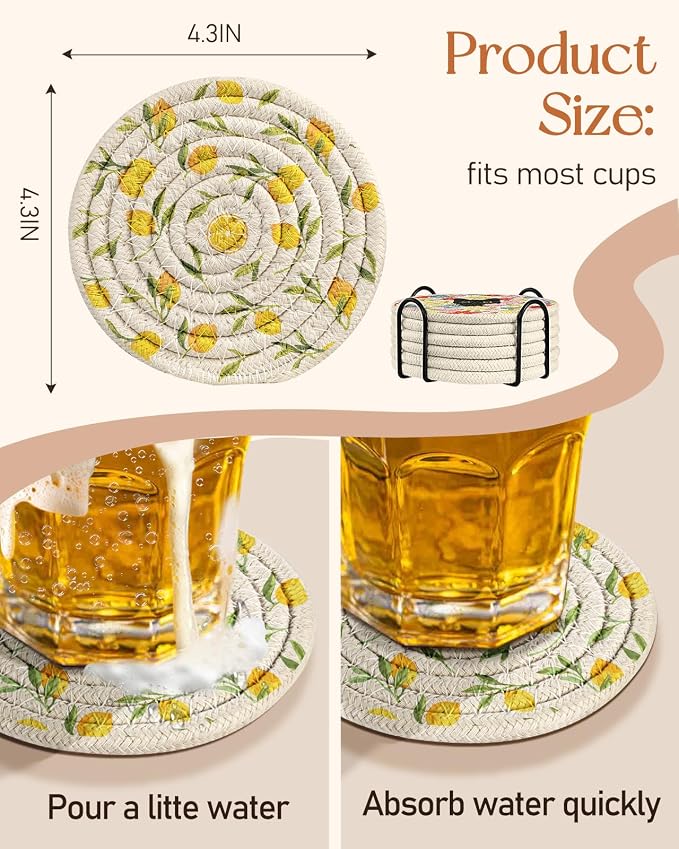 Absorbent Cup Coasters Set of 6 - Image 4