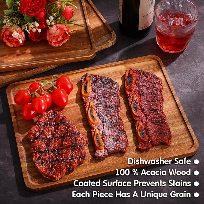 Roowest 5 Pack Solid Acacia Wood Serving Trays - Image 5