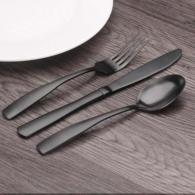 Matte Black Silverware Set, Bysta 40-Piece Stainless Steel Flatware Set - Image 5