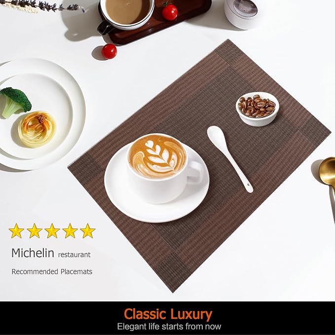 Brown Vinyl Placemats Set of 8, Heat Resistant Table Placemats | 18x12 inch - Image 2