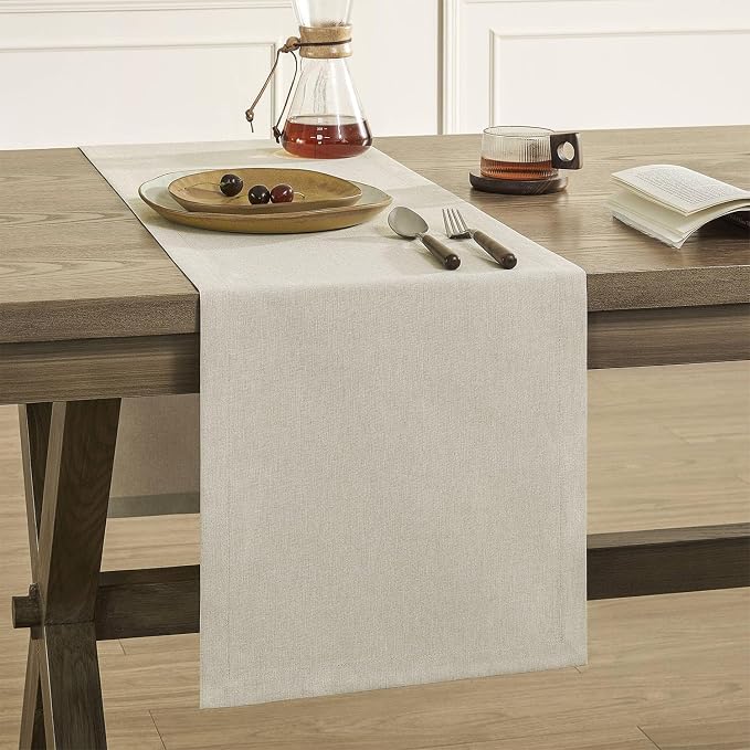 Basic Linen Style Table Runner, 14x36 Inch Raw Linen | Mitered Corner Design by ZEEMARTONLINE