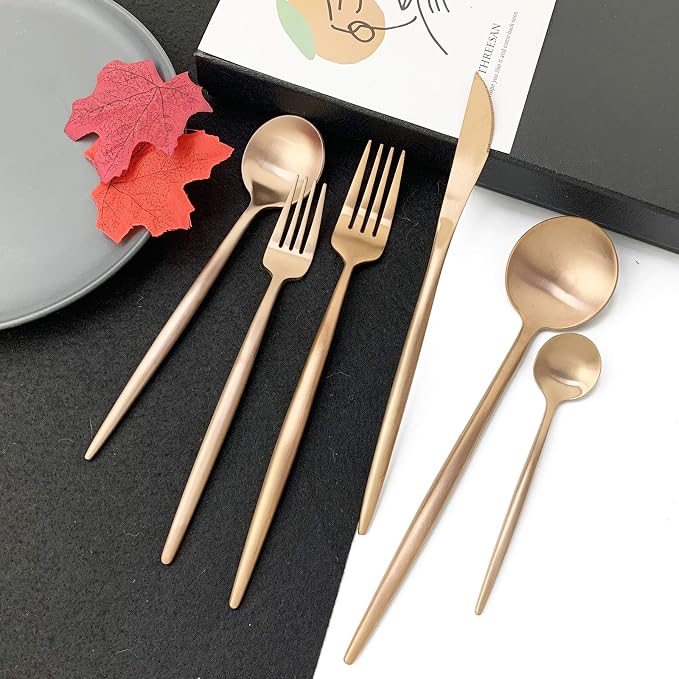 JASHII 18/10 Rose Gold Flatware Silverware Set 304 Stainless Steel Copper - Image 2