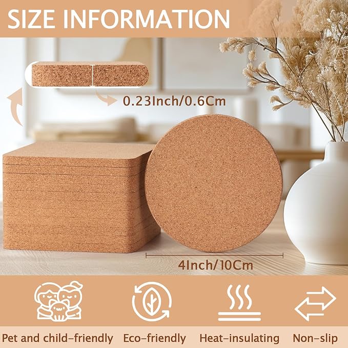 60 PCS Cork Coasters for Laser Engraving, Thick Absorbent Blank Coasters | 4 - Image 2