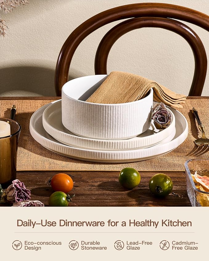 Ceramic Plates & Bowls Sets for 6, Handmade Reactive Glaze | Matte White - Image 5