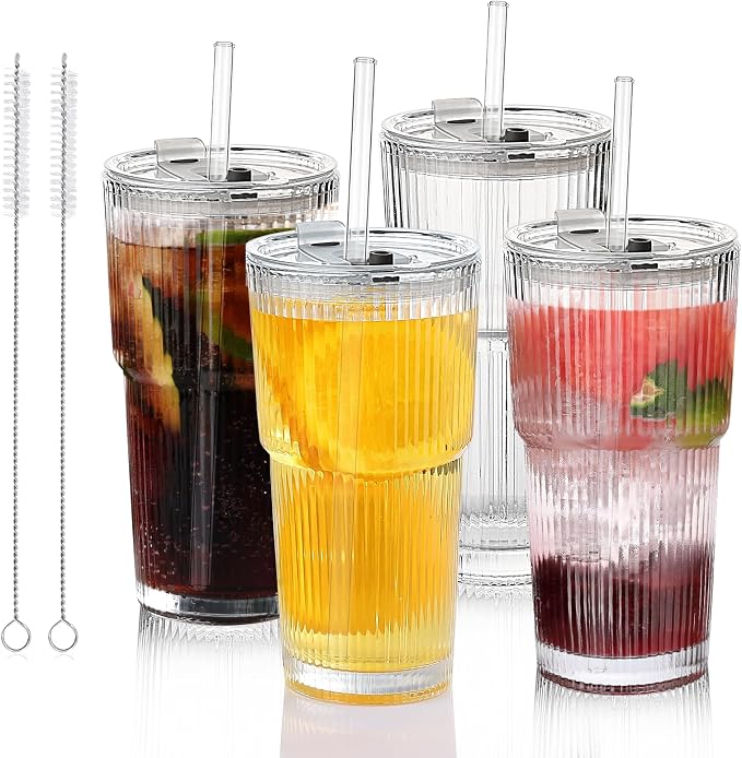 Glass Cups with Lids and Straws – 20oz Glass Tumbler with Straw and Lid by Salpae
