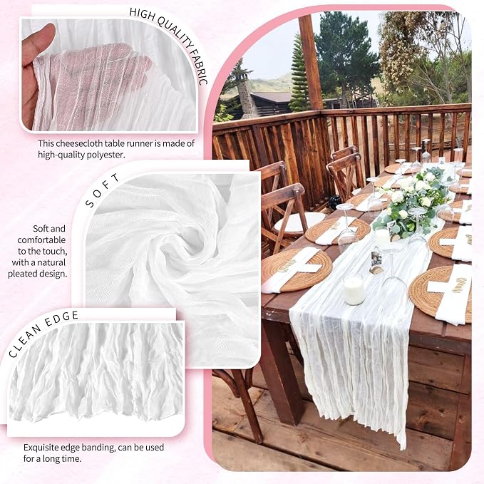 4 Pack Cheesecloth Table Runner 10FT White Table Runner Boho Gauze Cheese Cloth - Image 3