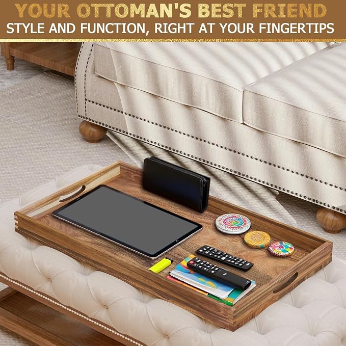 Extra Large Ottoman Tray, 32 x 18 inches Acacia Wood Serving Tray | Rectangle - Image 5