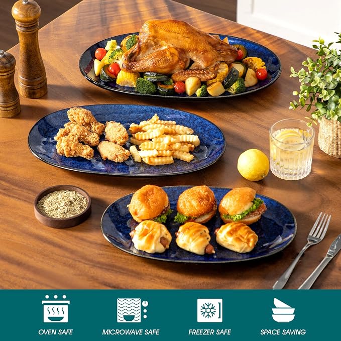 vancasso Ceramic Serving Platters Set of 3, Oval 16/14.7/13.5 Inch Stoneware - Image 4