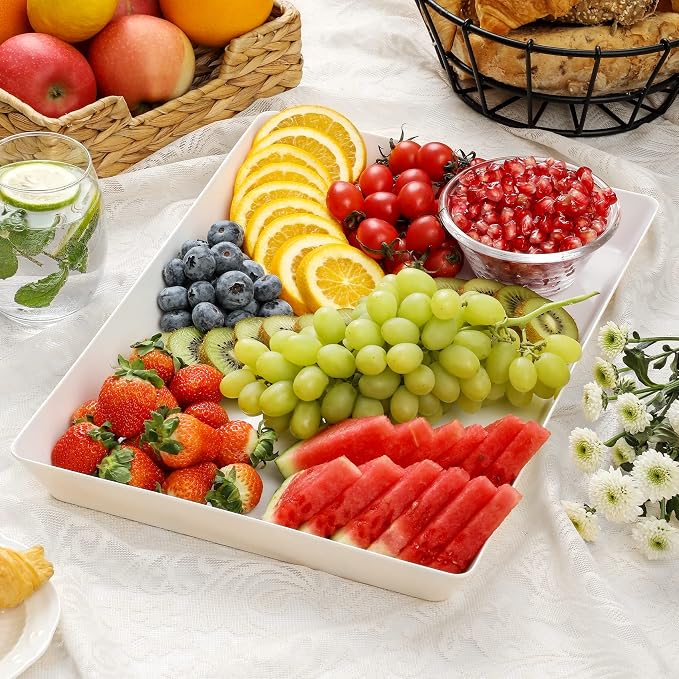 4-Pack Plastic 16" x 11" Large White Serving Trays Set - Image 9