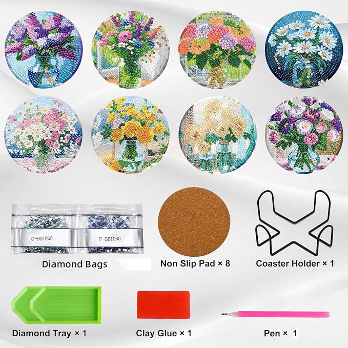 Ekuxom 8 PCS Flowers Diamond Art Coasters Kits - Image 3