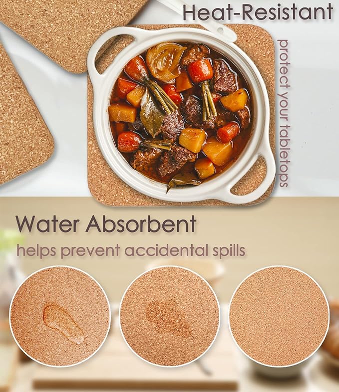 Cork Trivets for Hot Dishes, Hot Pots and Pans, 8 Inch 4 Pcs | High Density - Image 6