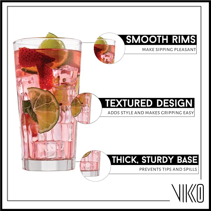 Vikko Drinking Glasses, 11 Ounce Glass Cups, Durable Glasses Drinking Set of 6 - Image 2