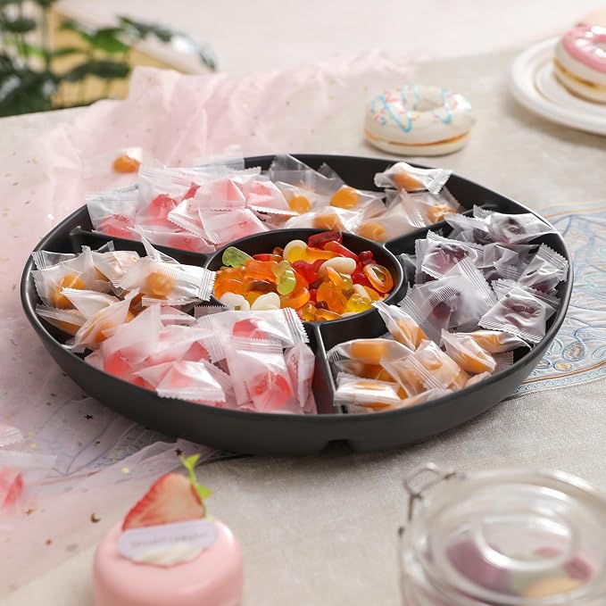 Chip & Dip Serving Tray Set, 4 Sectional Round Melamine Serving Platter - Image 6