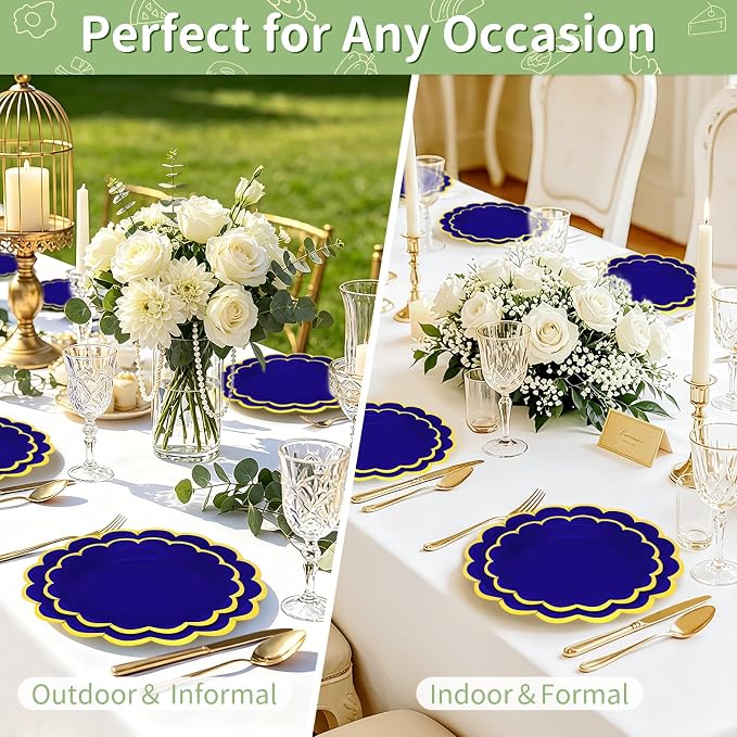 50 Pcs Royal Blue Paper Plates Disposable, Dessert Cake Plates, - Image 7