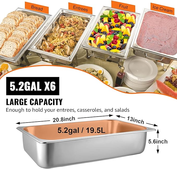 VEVOR 6 Pack Hotel Pans, Full Size 6-Inch, Stainless Steel Steam Table - Image 4
