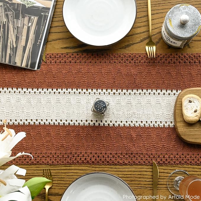 Artoid Mode Caramel Farmhouse Woven Table Runner 12x120 Inch | Holiday Rustic - Image 3
