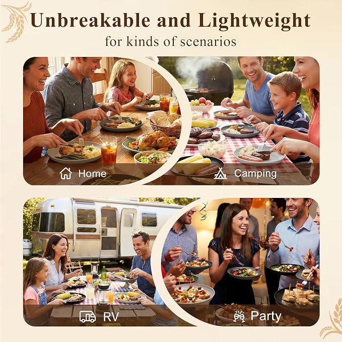Salad Plates Set of 8, Unbreakable Wheat Straw Plates 9 Inch, Microwavable - Image 7