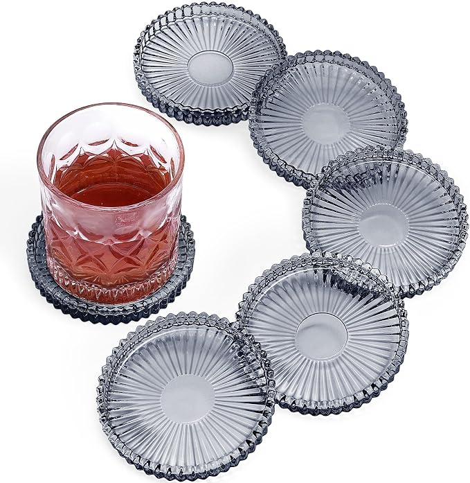 Modern Clear Glass Coasters Set of 6, Cute Coasters Table Mats by GOHDODD
