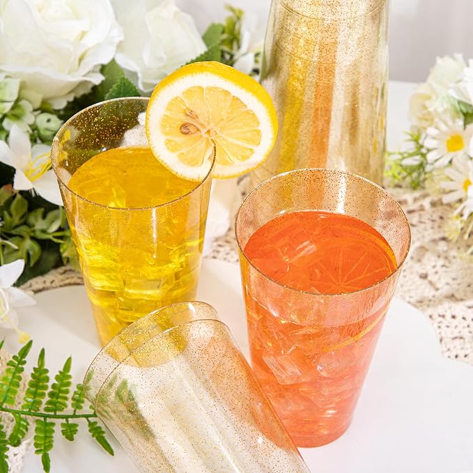 I00000 16 oz Gold Plastic Cups, 50 Pack Gold Glitter Plastic Cups Tumblers - Image 6
