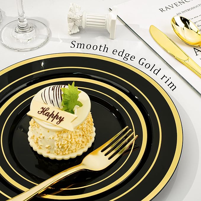 BESTVIP 600PCS Black Gold Dinnerware Set - Image 4