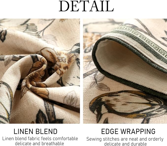Designer French Linen Extra Long Table Runner, Floral and Bird Pattern - Image 5