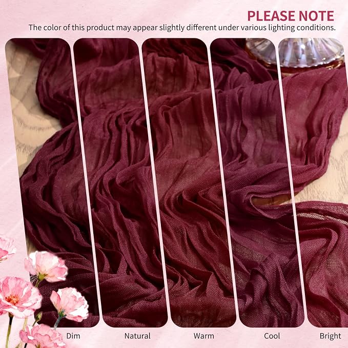 Showgeous 2 Pack Burgundy Cheesecloth Table Runners Boho Wedding Decor | Rustic - Image 7