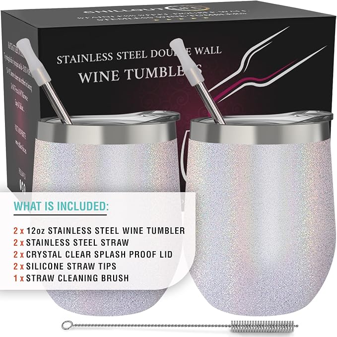 CHILLOUT LIFE 12 oz Stainless Steel Wine Tumblers 2 Pack - Image 6