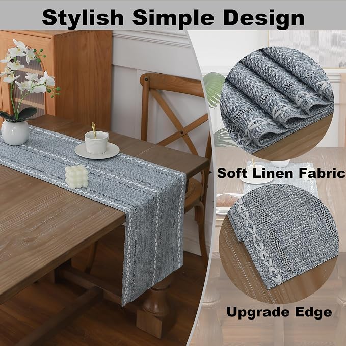 Gernaice 2PCS Boho Table Runner, Rustic Cotton Linen Farmhouse Table Runners - Image 3