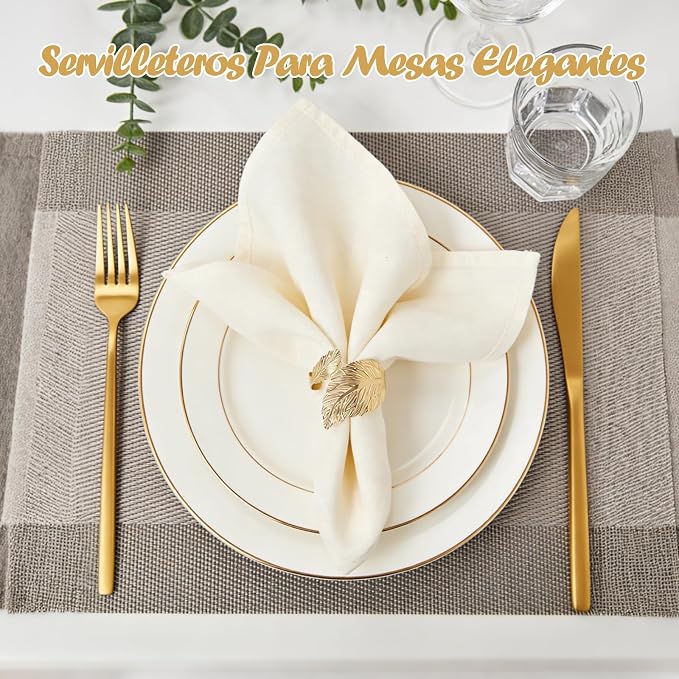 Napkin Rings Set of 24 Gold Napkin Holder Buckles | Leaf Shaped Napkin Ring Bulk - Image 5