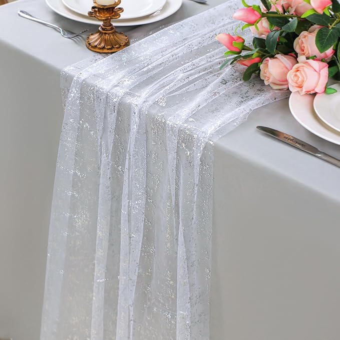 Snowkingdom 10 Pcs 10 FT Silver Table Runners, Sheer Chiffon Gauze Cheesecloth by Snowkingdom